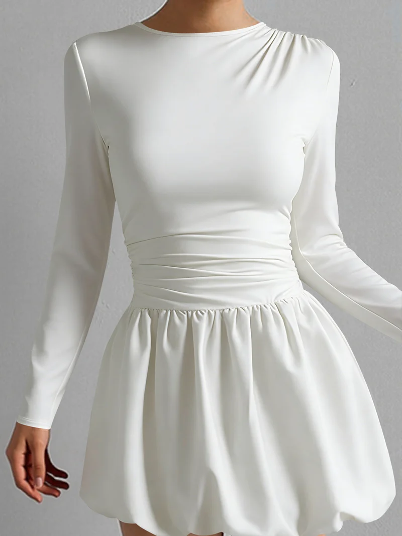 Damen Figurumspielendes Kleid mit langen Ärmeln und gerafftem Saum Drune