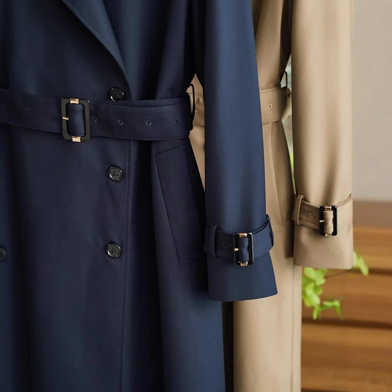 Damen Doppelreihiger taillierter Trenchcoat mit Gürtel, Schulterklappen & verstellbaren Manschetten Drune
