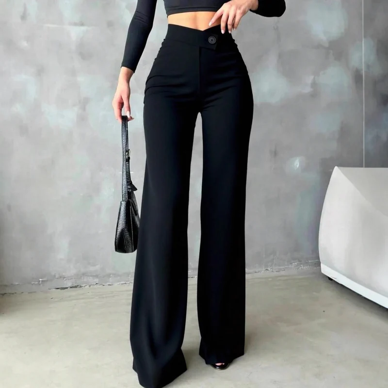 Damen Elegante High-Waist Hose mit weitem Schnitt Drune