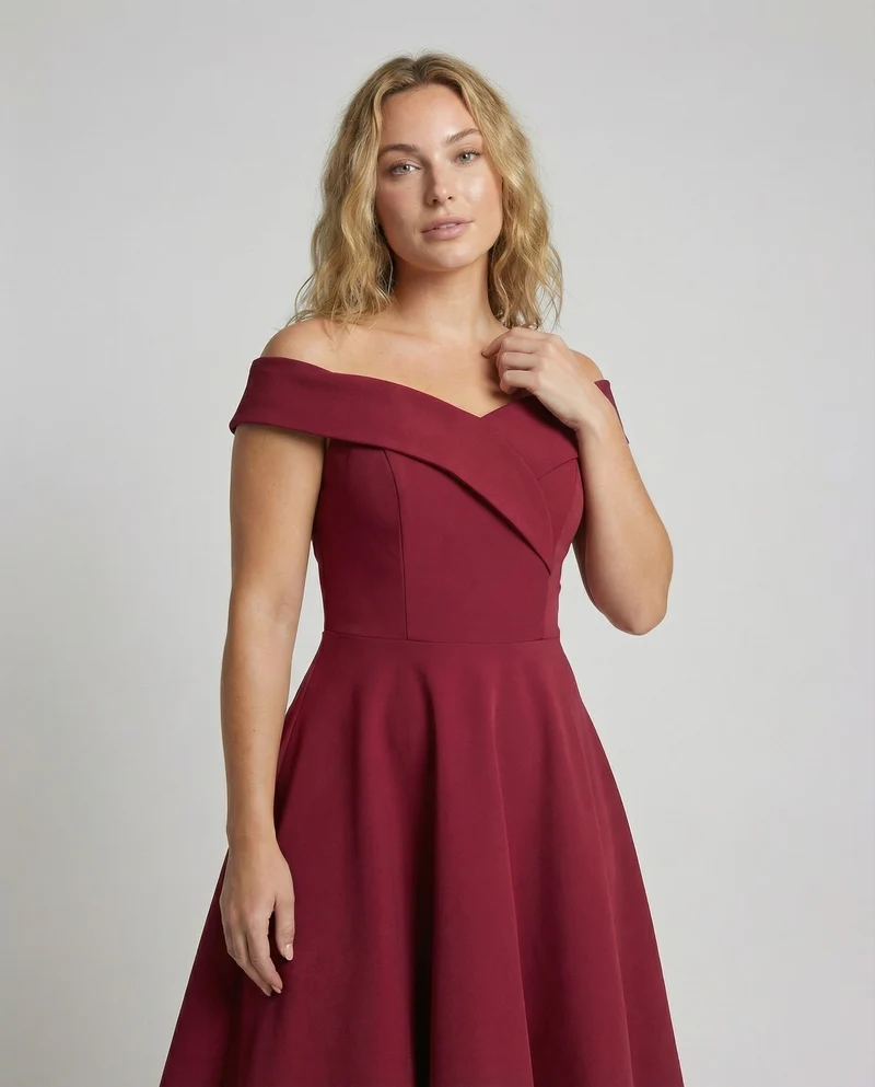 Damen schulterfreies Midikleid mit Korselett