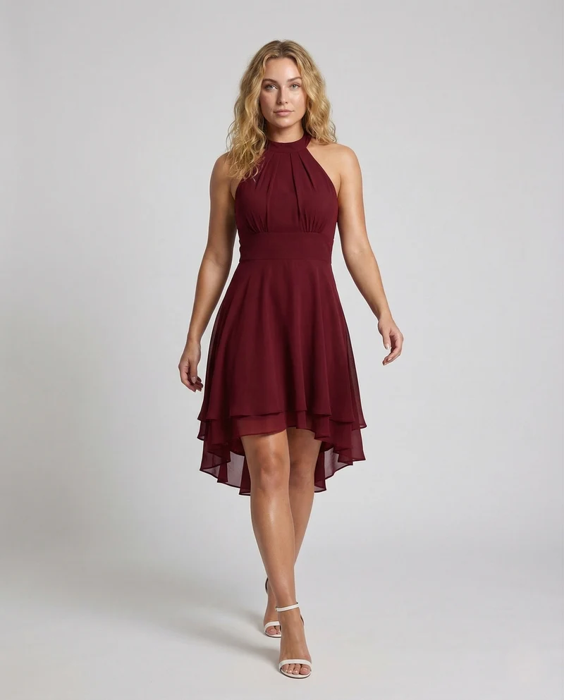 Damen Chiffon Kleid Halter Volants