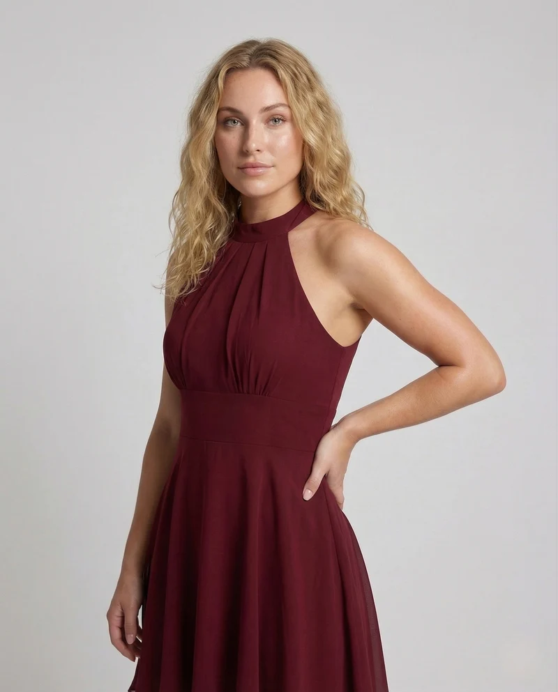 Damen Chiffon Kleid Halter Volants