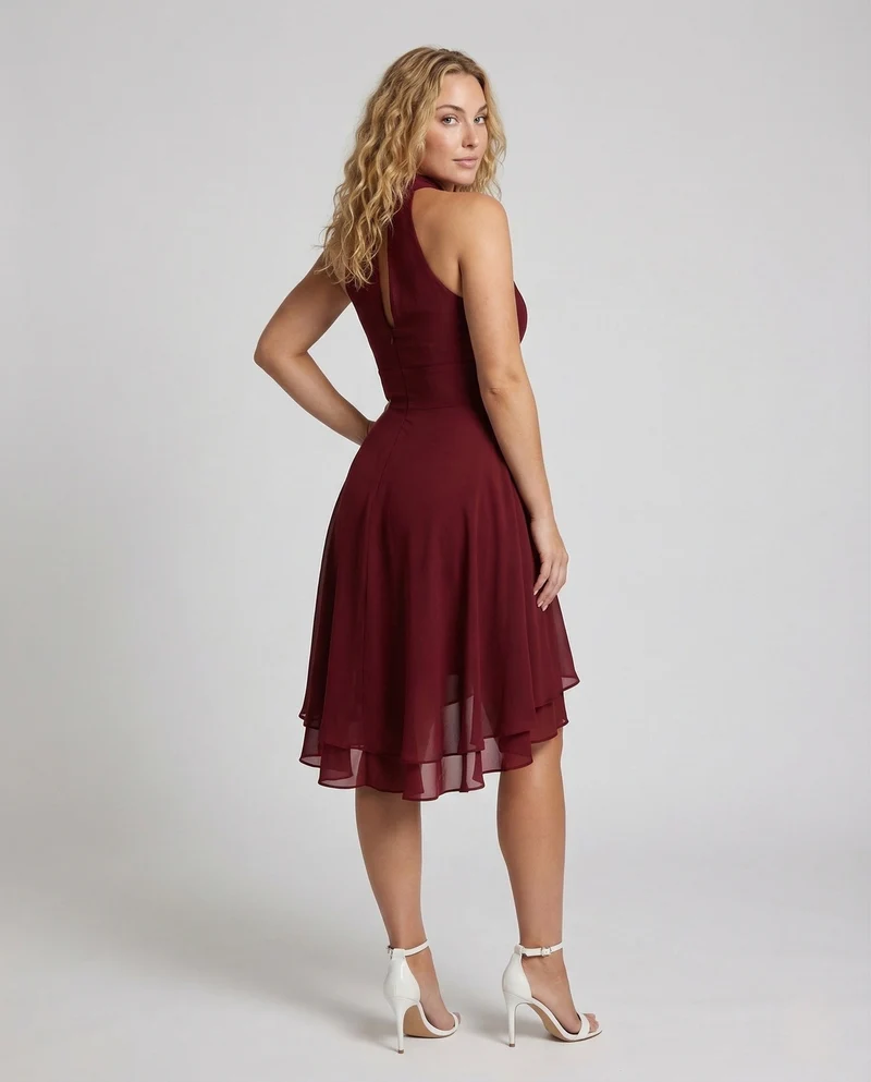 Damen Chiffon Kleid Halter Volants