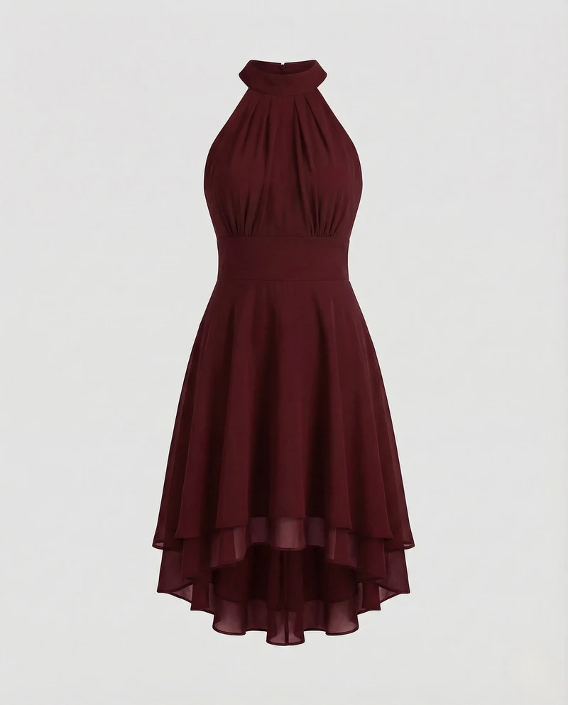 Damen Chiffon Kleid Halter Volants