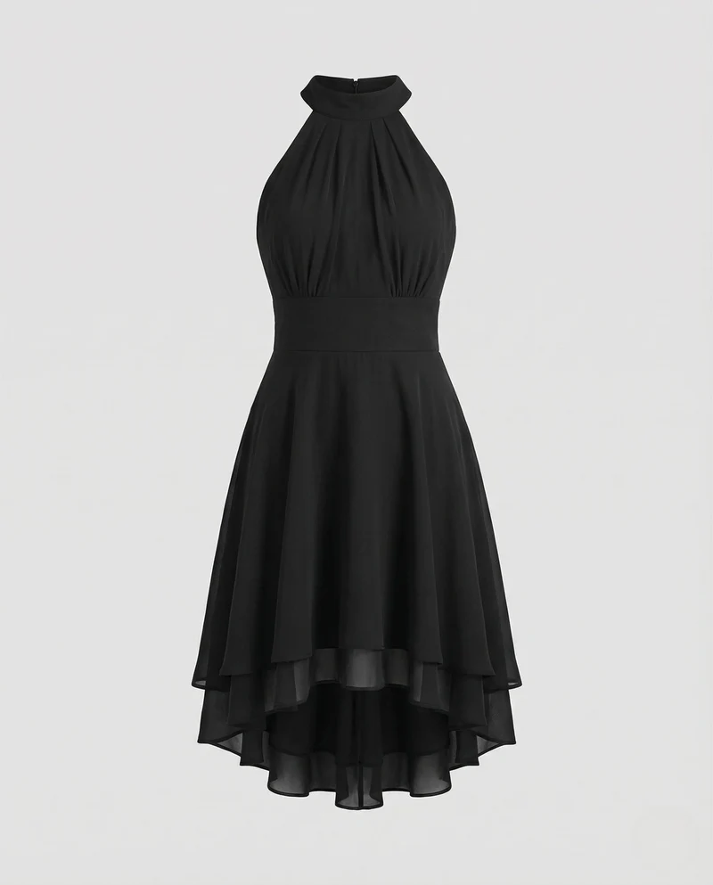 Damen Chiffon Kleid Halter Volants