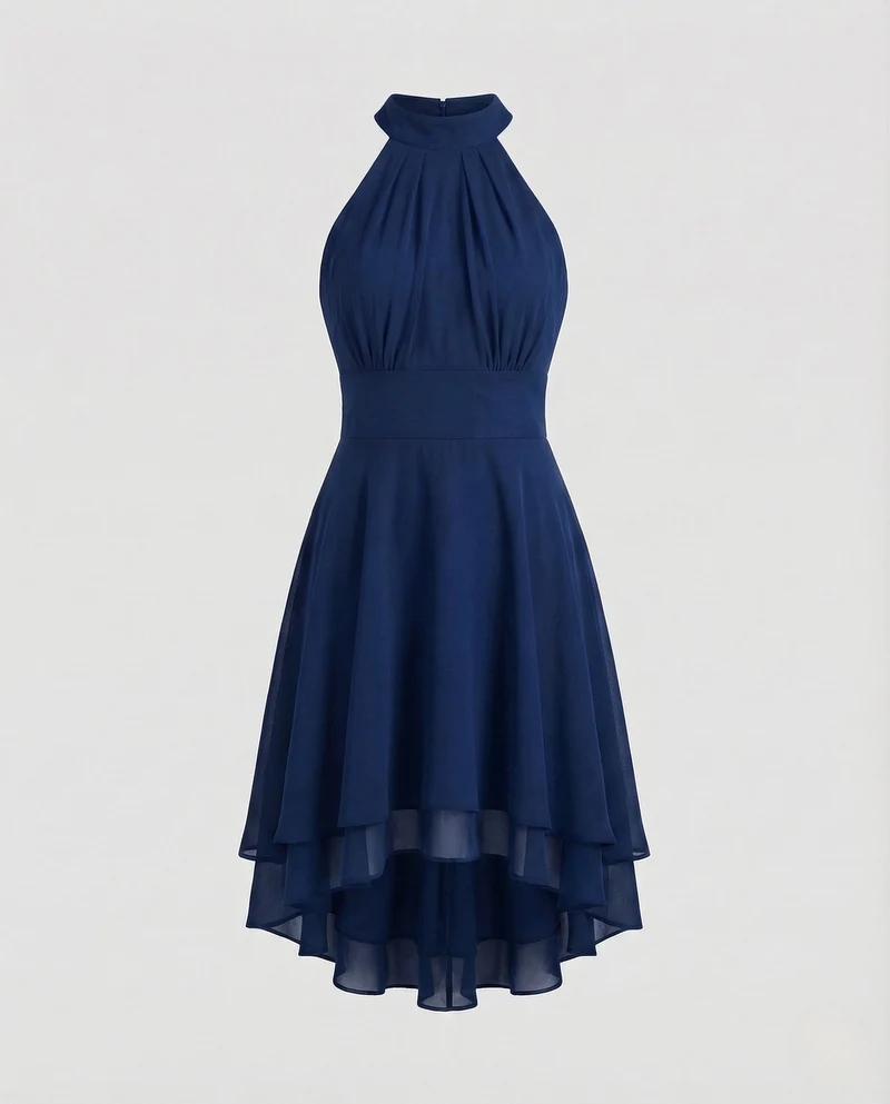Damen Chiffon Kleid Halter Volants
