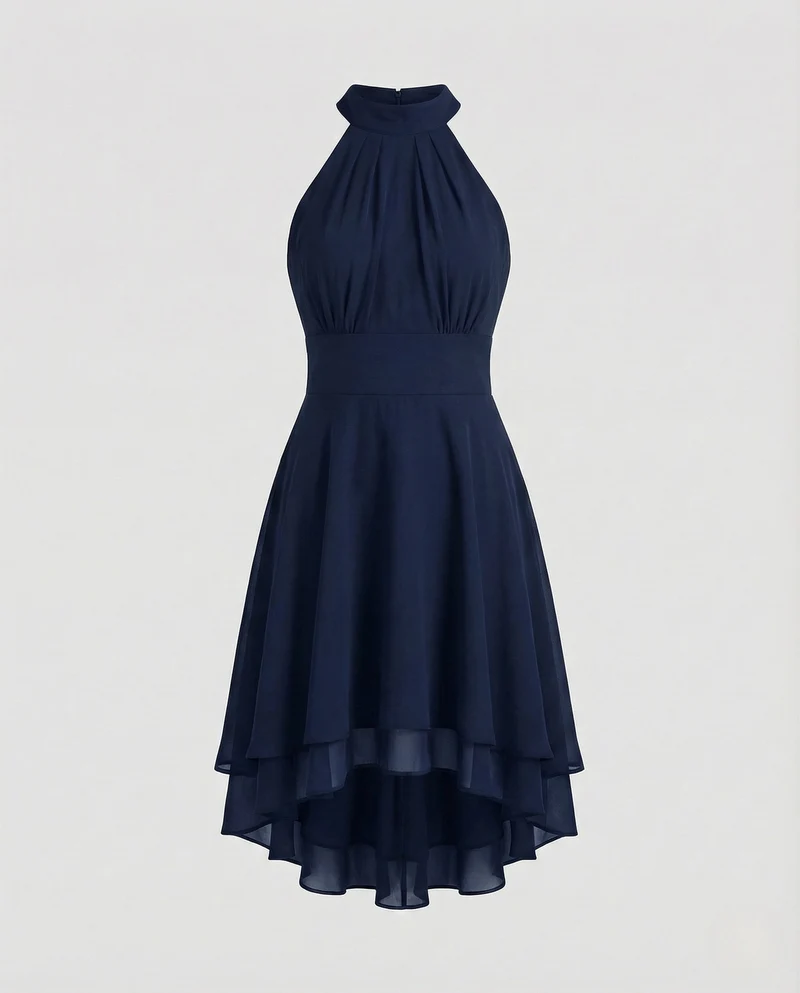Damen Chiffon Kleid Halter Volants
