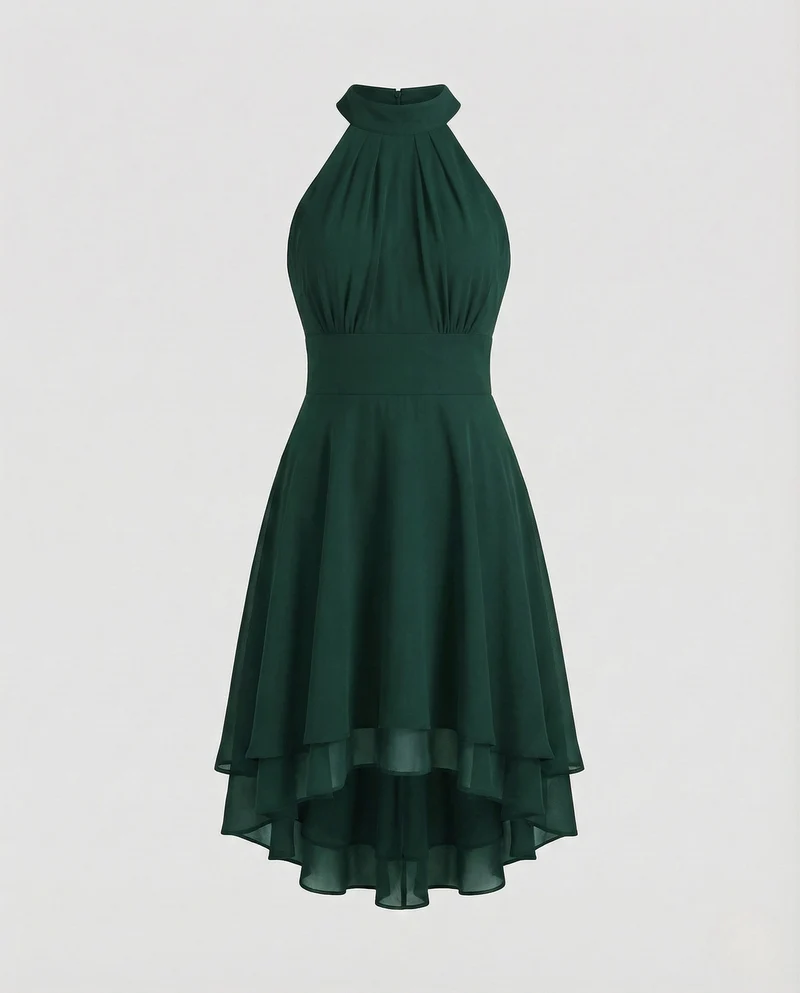 Damen Chiffon Kleid Halter Volants