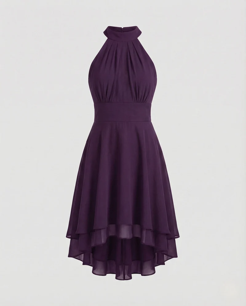 Damen Chiffon Kleid Halter Volants