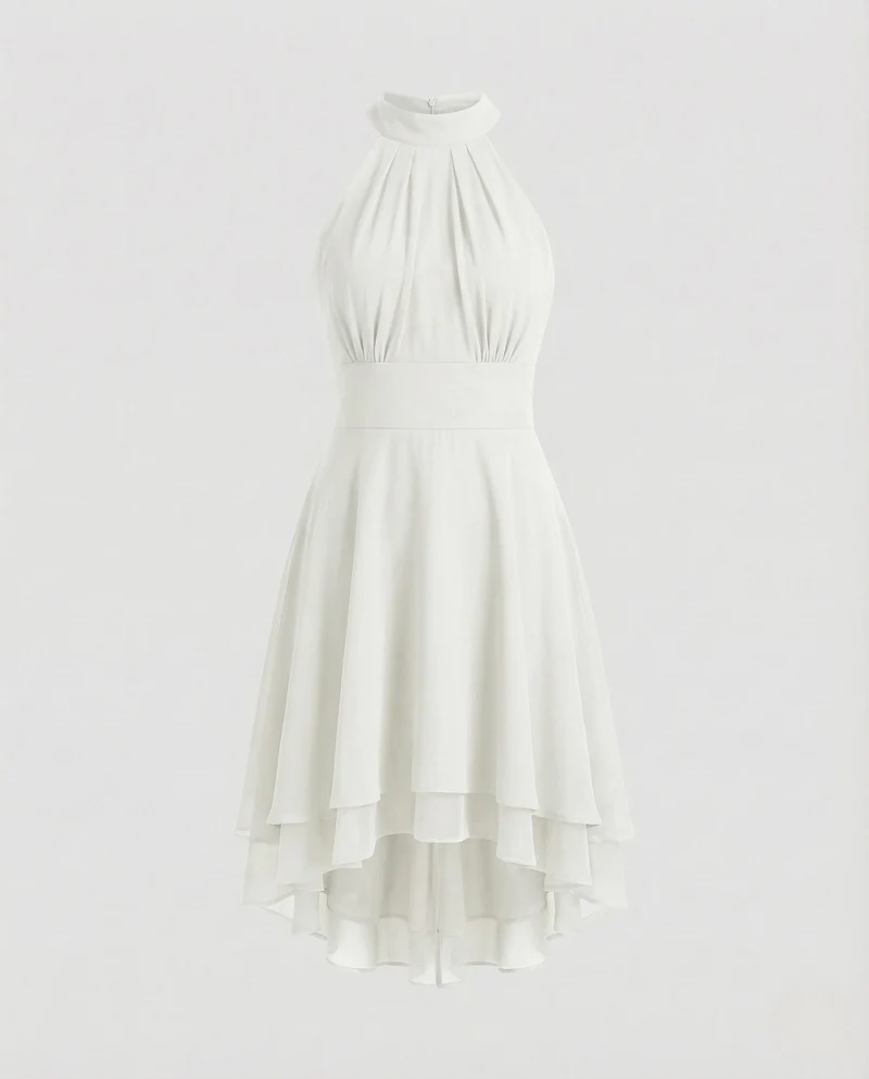 Damen Chiffon Kleid Halter Volants