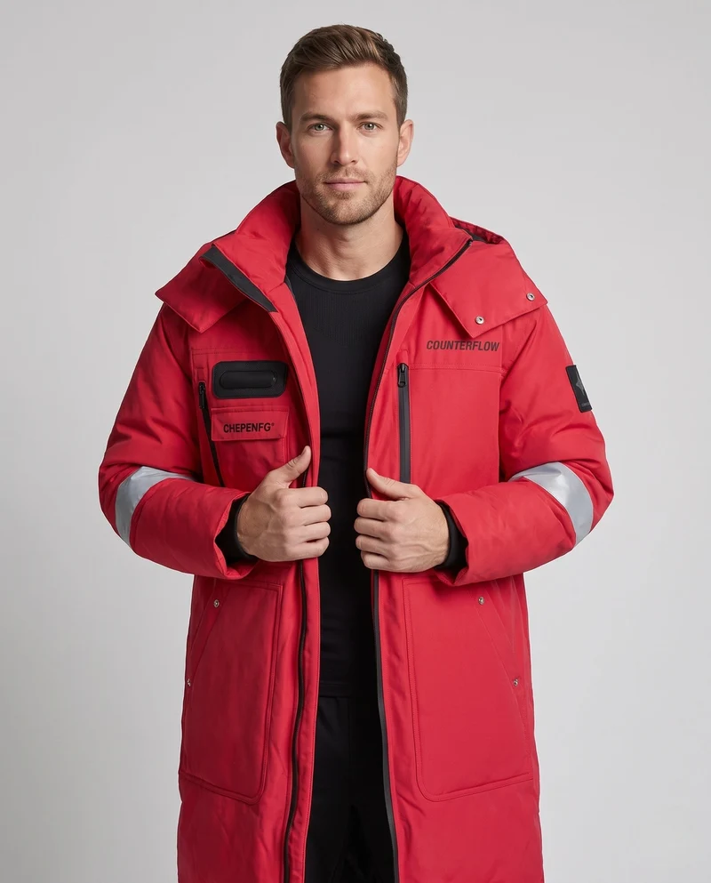 Herren längerer wasserdichter thermischer Parka mit Kapuze und reflektierenden Akzenten Drune