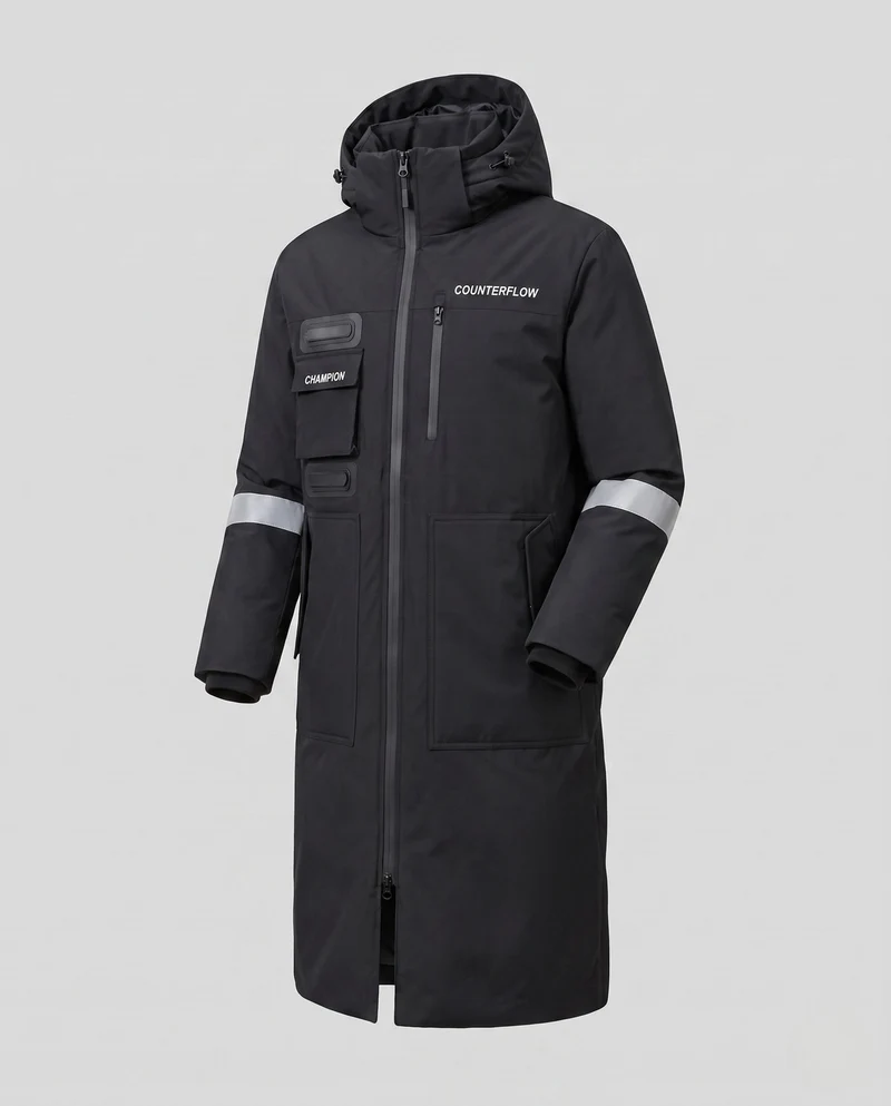 Herren längerer wasserdichter thermischer Parka mit Kapuze und reflektierenden Akzenten Drune
