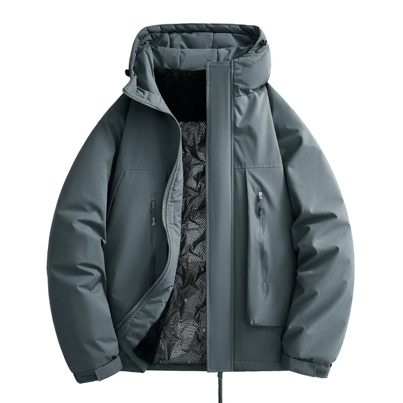 Herren wasserabweisende gefütterte Winterjacke mit Kapuze und weichem Fleece-Innenfutter Drune