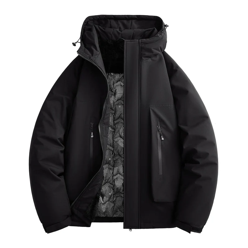 Herren wasserabweisende gefütterte Winterjacke mit Kapuze und weichem Fleece-Innenfutter Drune