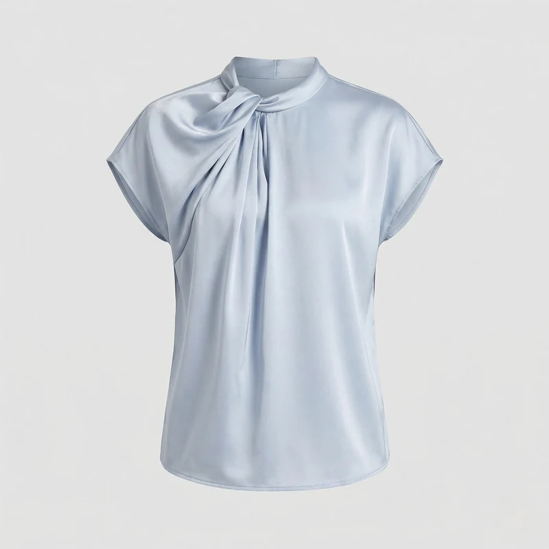 Satin Schluppenbluse Damen Kurzarm