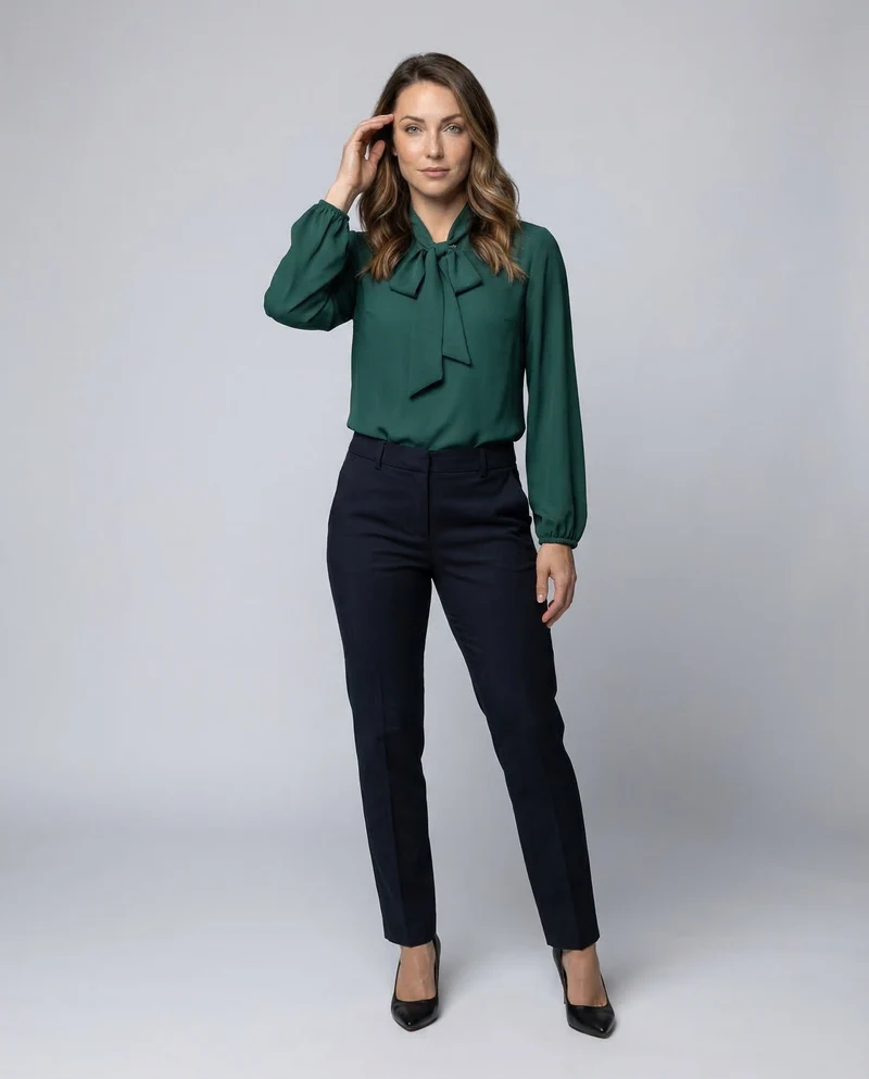 Damen Chiffonbluse Schleifenkragen
