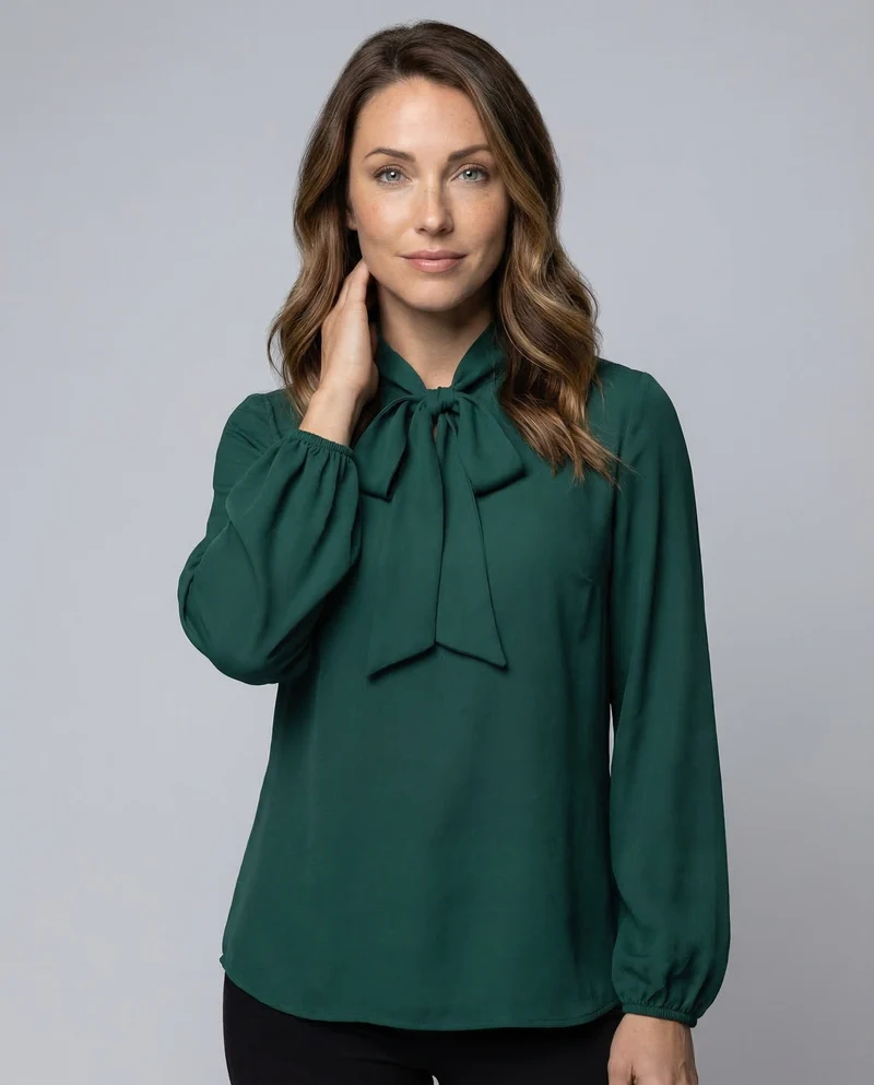 Damen Chiffonbluse Schleifenkragen