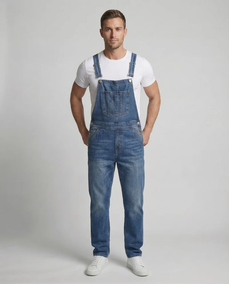 Herren Jeans Latzhose aus Robuster Denim mit Verstellbaren Trägern & Praktischen Taschen | Drune