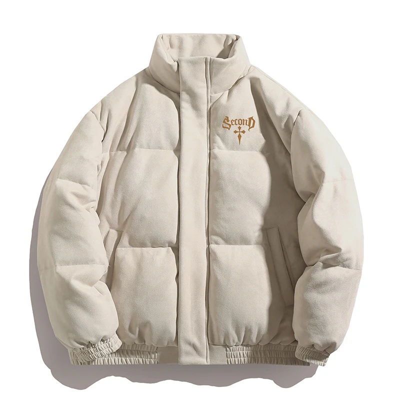 Unisex Wattierte Jacke mit Veloursoberfläche, hohem Stehkragen und verdecktem Reißverschluss Drune