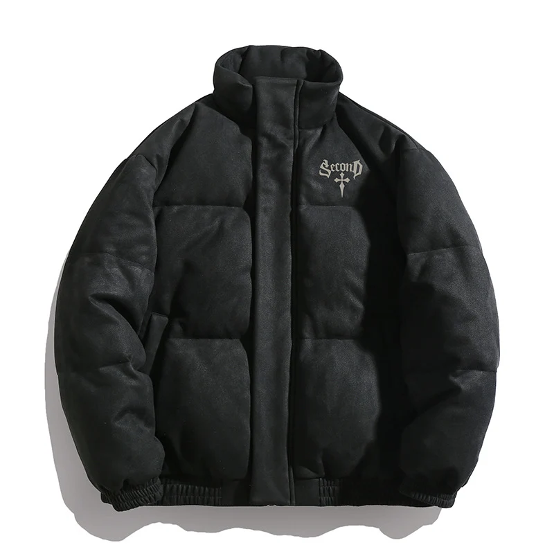 Unisex Wattierte Jacke mit Veloursoberfläche, hohem Stehkragen und verdecktem Reißverschluss Drune