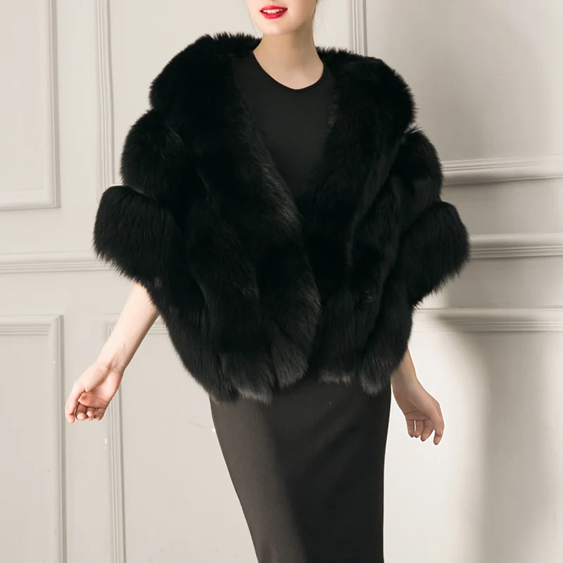 Damen luxuriöser Eleganter Kunstpelz-Cape Drune
