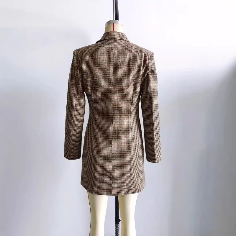 Damen nan taillierter Doppelreiher-Mantel im Glencheck-Look mit Reverskragen Drune