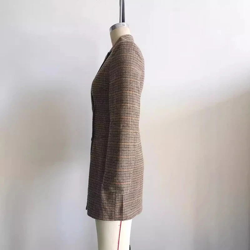 Damen nan taillierter Doppelreiher-Mantel im Glencheck-Look mit Reverskragen Drune