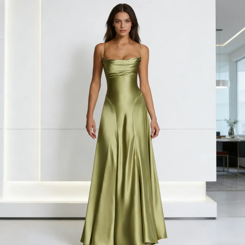 Damen Elegantes satin Abendkleid mit tailliertem Schnitt und schmalen Trägern Drune