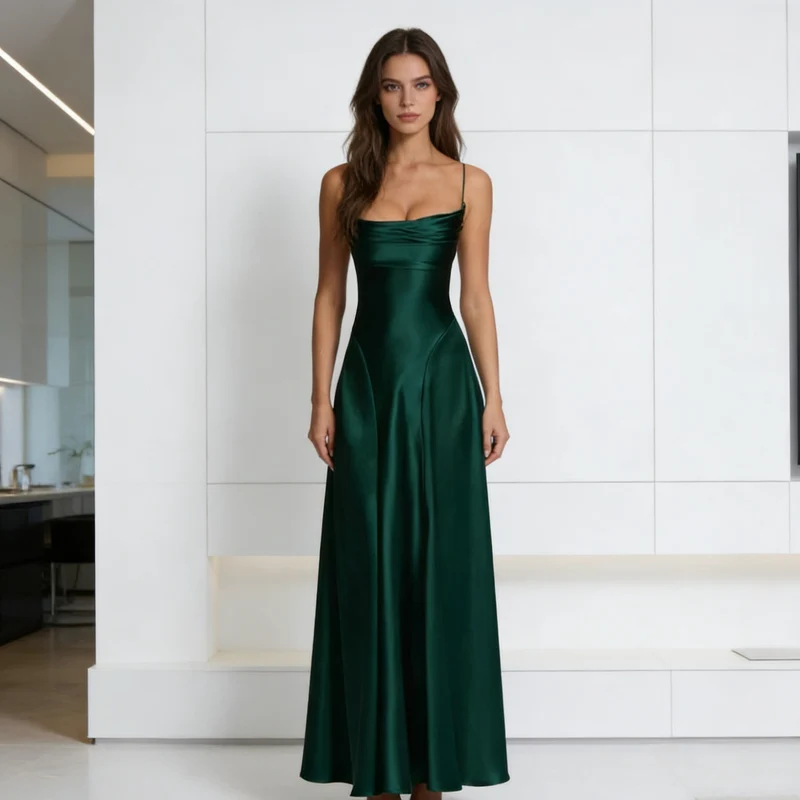 Damen Elegantes satin Abendkleid mit tailliertem Schnitt und schmalen Trägern Drune