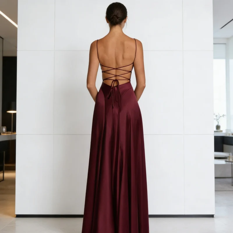Damen Elegantes satin Abendkleid mit tailliertem Schnitt und schmalen Trägern Drune