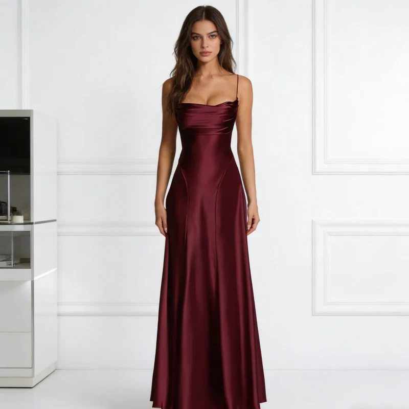 Damen Elegantes satin Abendkleid mit tailliertem Schnitt und schmalen Trägern Drune