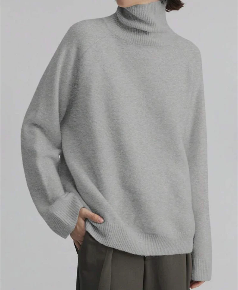 Damen Oversize Rollkragen-Feinstrickpullover mit Raglanärmeln und seitlichen Schlitzen Drune
