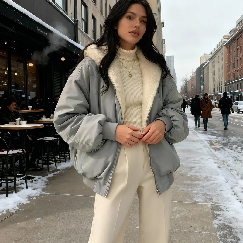 Thermo Komfort Oversized Fleece Wintermantel Damen