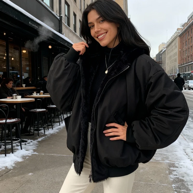 Thermo Komfort Oversized Fleece Wintermantel Damen