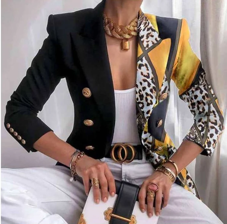 Damen Taillierter Doppelreihiger Blazer mit markanter Schulter, Goldknöpfen und Glitzer-Ombré Drune