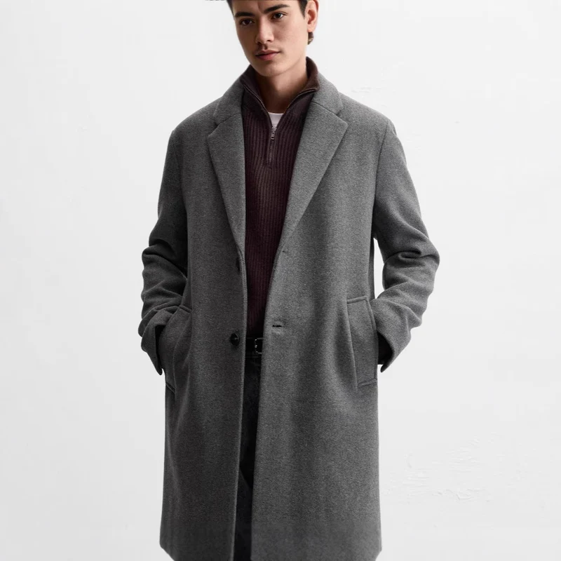 Herren eleganter Wollmantel mit klassischem Schnitt und bequemen Taschen Drune