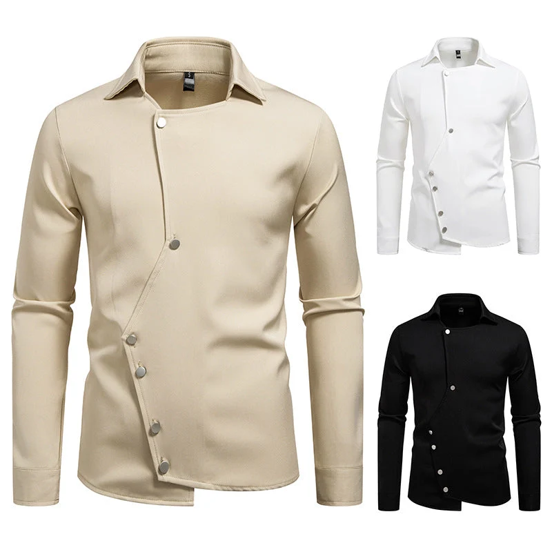 Herren modisches, asymmetrisches Hemd mit einzigartigen Knopfdetails Drune