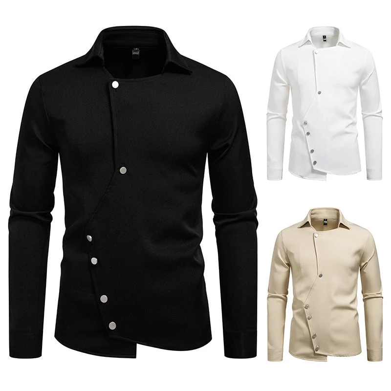 Herren modisches, asymmetrisches Hemd mit einzigartigen Knopfdetails Drune
