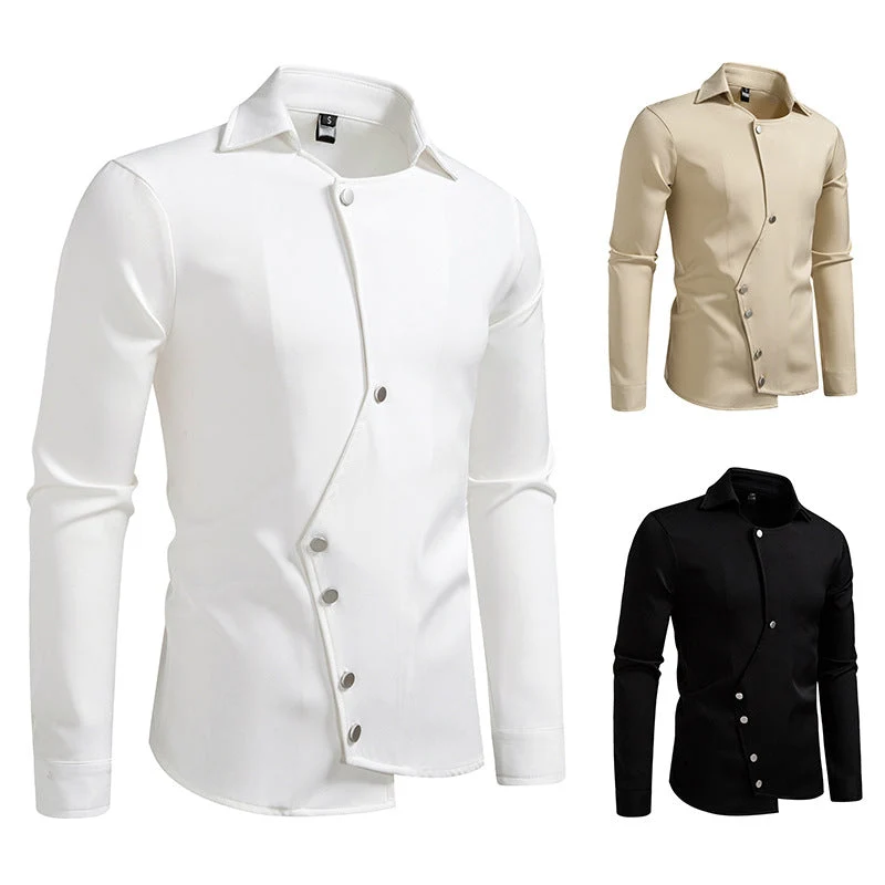 Herren modisches, asymmetrisches Hemd mit einzigartigen Knopfdetails Drune