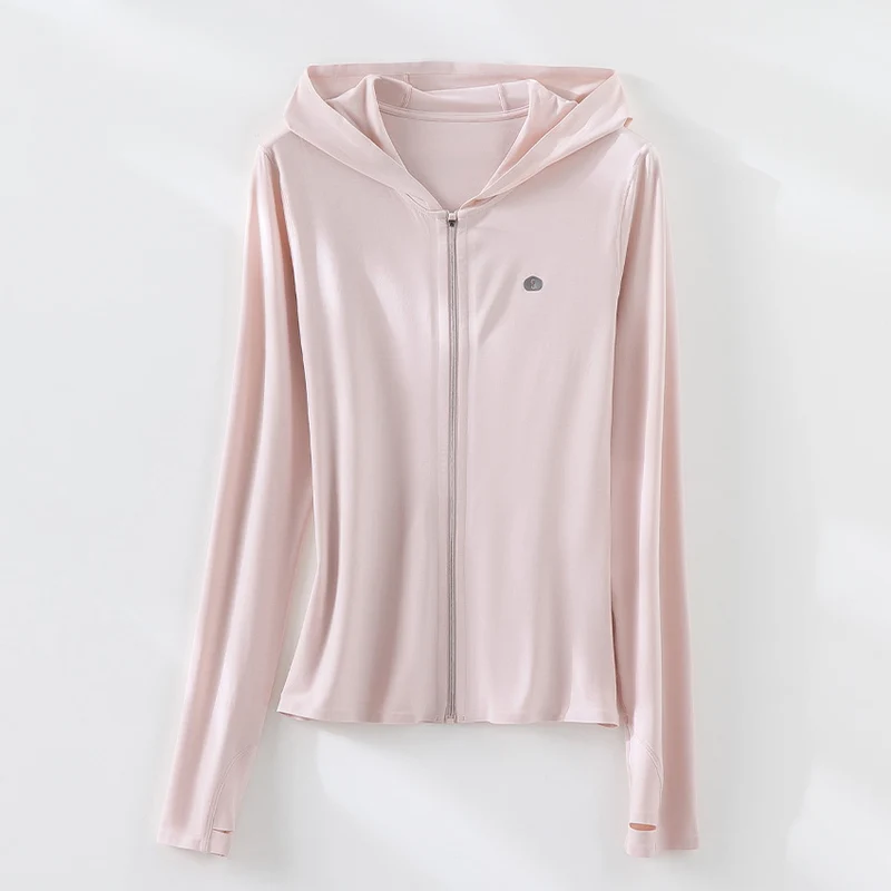 Damen Ultraleichte UV-Schutz-Kapuzenjacke mit durchgehendem Reißverschluss und Daumenschlaufen Drune
