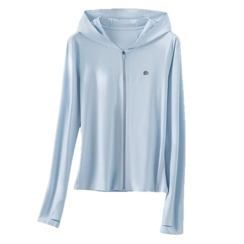 Damen Ultraleichte UV-Schutz-Kapuzenjacke mit durchgehendem Reißverschluss und Daumenschlaufen Drune