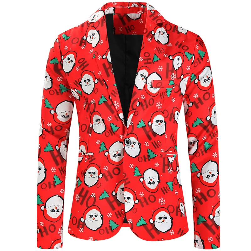 Damen Weihnachtliches Slim-Fit-Sakko mit Allover Rentier- und Tannenbaum-Print Drune