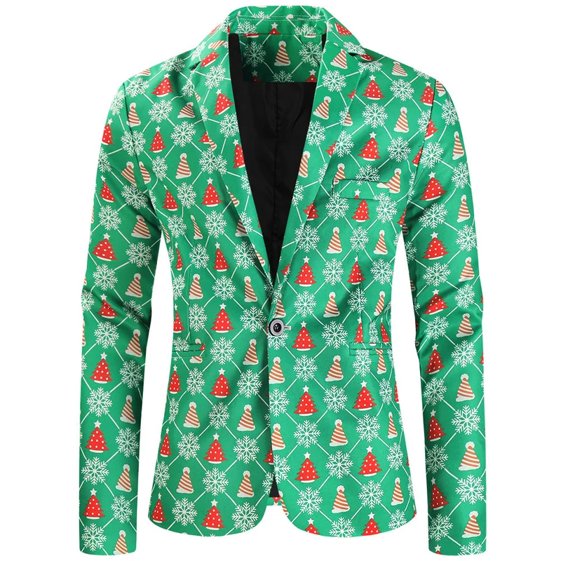 Damen Weihnachtliches Slim-Fit-Sakko mit Allover Rentier- und Tannenbaum-Print Drune