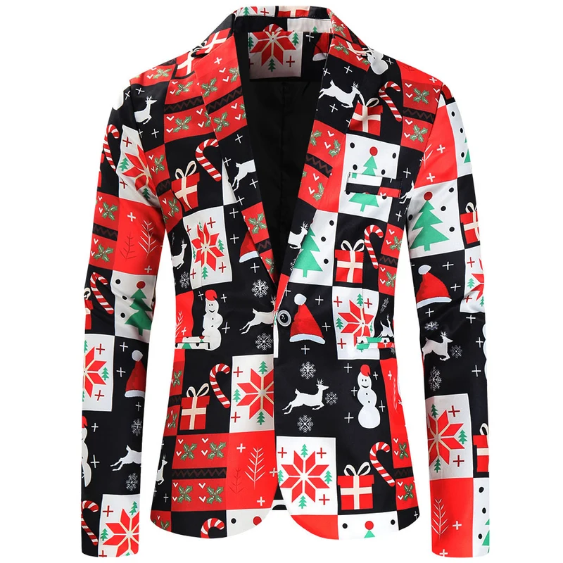 Damen Weihnachtliches Slim-Fit-Sakko mit Allover Rentier- und Tannenbaum-Print Drune