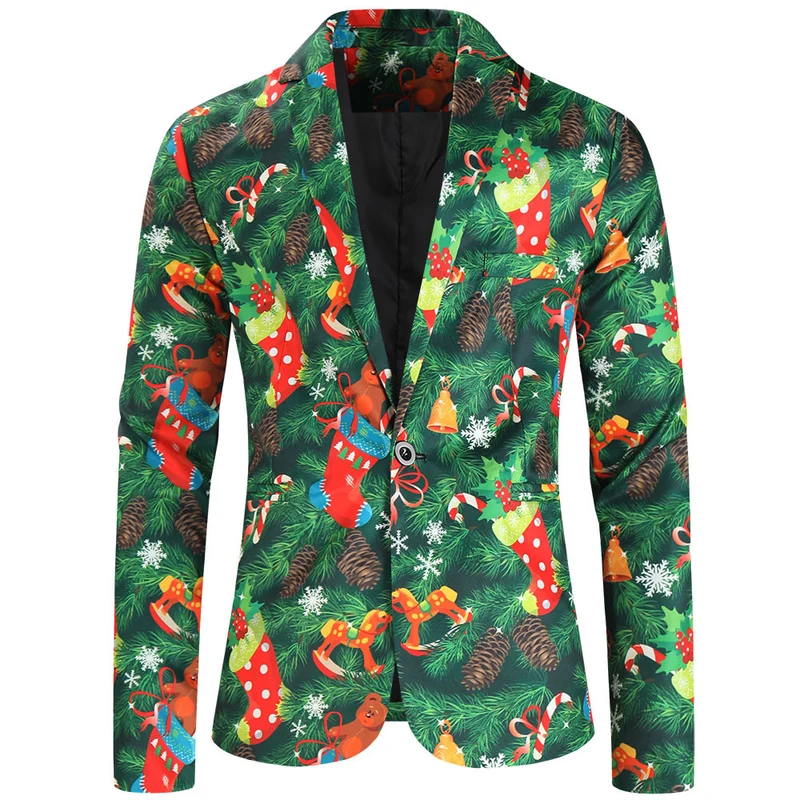 Damen Weihnachtliches Slim-Fit-Sakko mit Allover Rentier- und Tannenbaum-Print Drune
