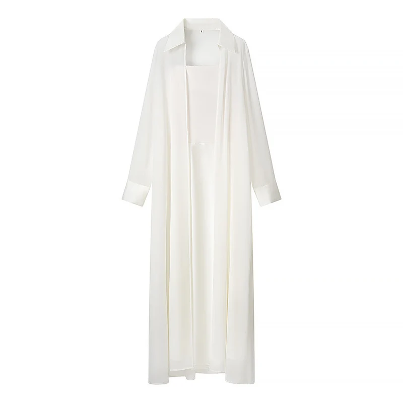 Damen Langer Chiffon-Überwurfmantel mit integriertem Cami-Kleid Drune