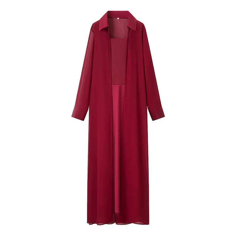 Damen Langer Chiffon-Überwurfmantel mit integriertem Cami-Kleid Drune