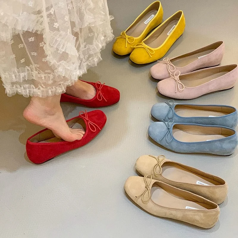Damen Ballerinas aus hochwertigem Wildleder mit verspieltem Schleifen-Detail Drune