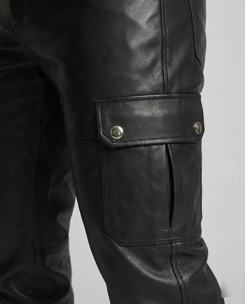 Herren Kunstleder Cargo-Hose mit modernen Details