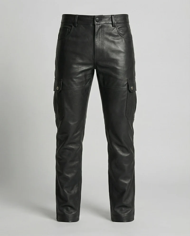 Herren Kunstleder Cargo-Hose mit modernen Details